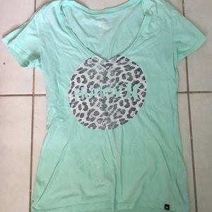 Hurley mint/black and white cheetah V-neck